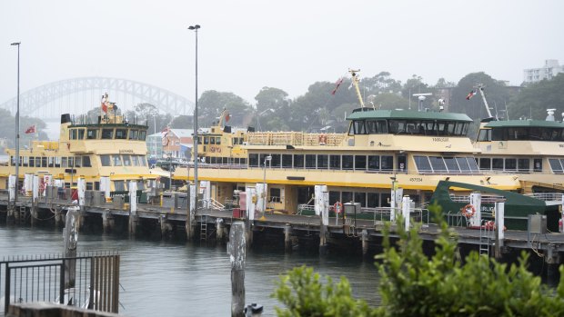 The Fairlight ferry (on the right in the foreground) is at Balmain shipyard.