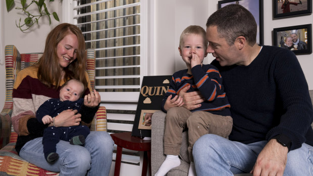 Erin and Mark Boyce with sons Jude and Harvey. In 2018, their son Quinn underwent ultra-rapid genetic testing to have a mystery cardiac condition diagnosed.