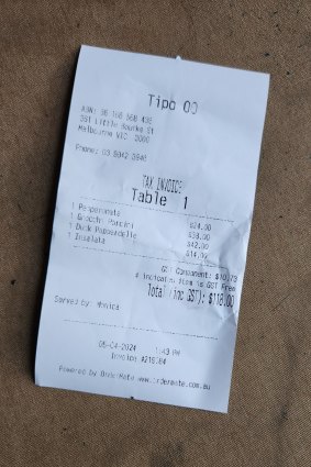 The bill at Tipo 00