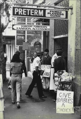 The Preterm Clinic at Cooper Street, Surrey Hills on April 11, 1984. The picture shows members of Action In Defence of Life group protesting.