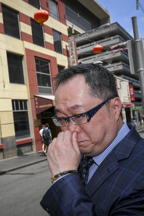 Sad day:  Co-owner Gabriel Chan outside the closed Shark Fin House. 