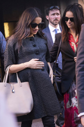 Meghan, Duchess of Sussex, arrives for her baby shower at the Mark Hotel on Tuesday, February 19, 2019, in New York. 