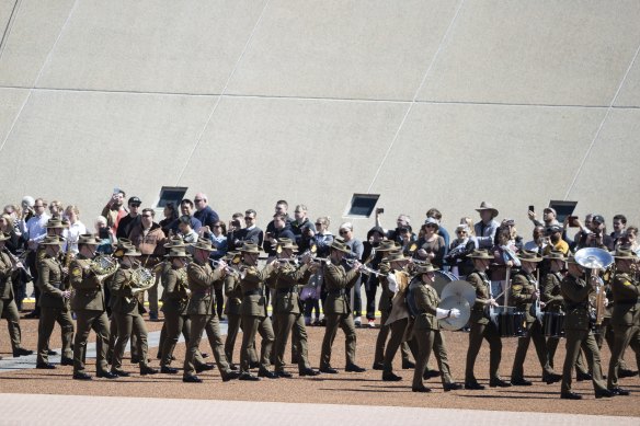 The band of Royal Military College at Duntroon take part in the proclamation ceremony.