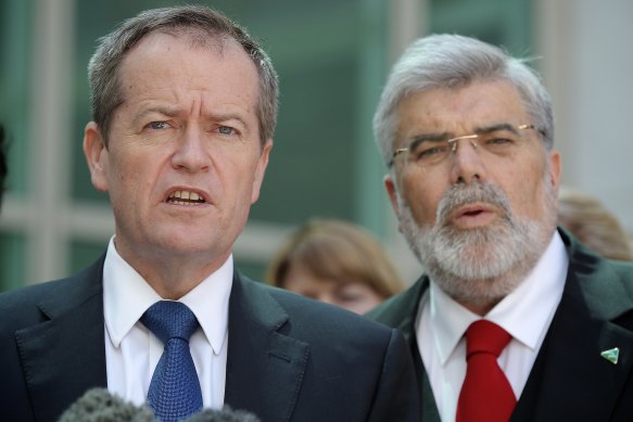 Former Labor leader Bill Shorten with Senator Kim Carr 