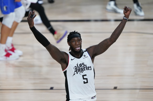 LA's Montrezl Harrell celebrates after a dunk.