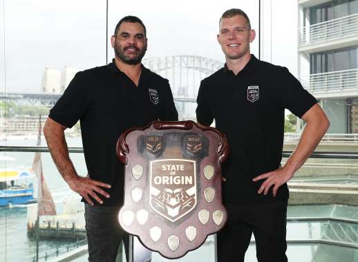 Greg Inglis and Tom Trbojevic were on hand to celebrate Ampol coming on board as the State of Origin naming rights sponsor on Tuesday.