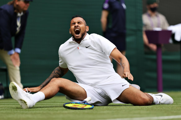Kyrgios screamed in pain as he slipped on the court, but was able to resume the match.
