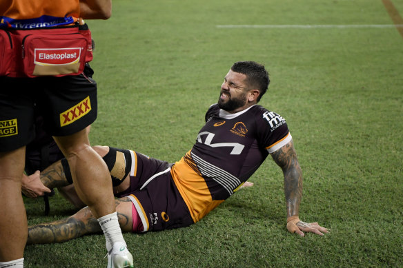 Adam Reynolds left the field for the Brisbane Broncos late in the contest against the South Sydney Rabbitohs.