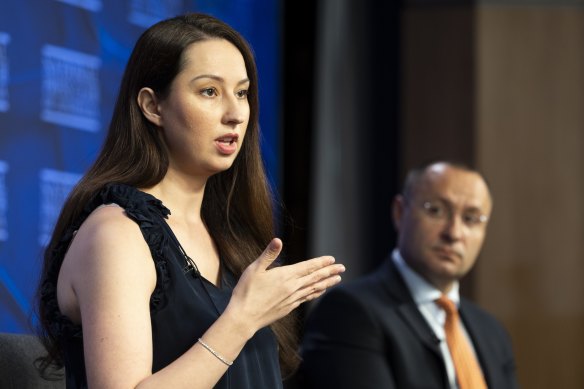 Kateryna Argyrou and Vasyl Myroshnychenko, Ambassador of Ukraine to Australia, at the National Press Club last year.