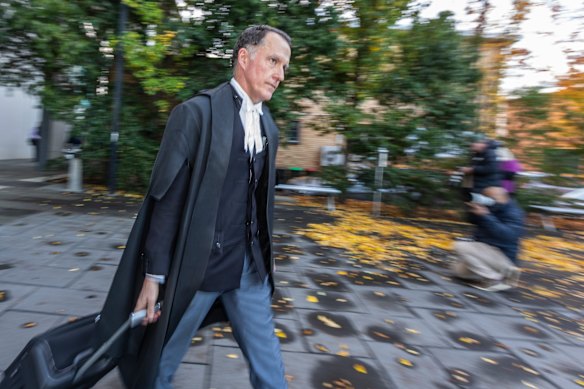 The head of Erin Patterson’s legal team, Colin Mandy, SC, leaves the court on Tuesday.