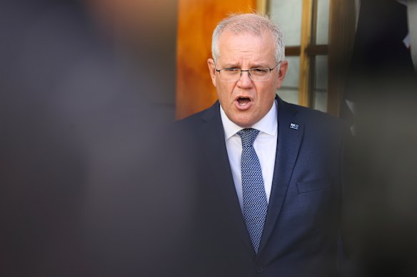 Prime Minister Scott Morrison during a press conference at Parliament House in Canberra on Monday.