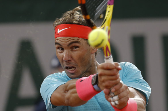 Rafael Nadal en route to victory in the French Open final on Sunday.