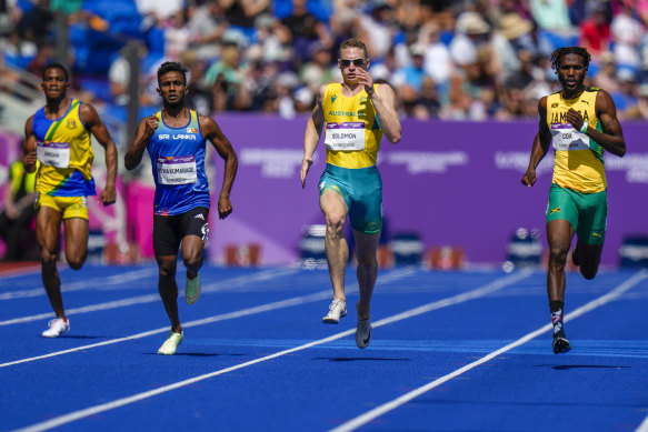 Australia Steven Solomon (second from right) competes in the 400-metre sprint event at the Commonwealth Games in Birmingham last year. 