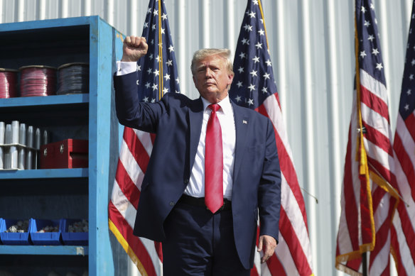 Former president Donald Trump at the end of his speech at a rally in South Carolina on Monday. 