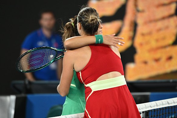 Sabalenka and Zheng enjoyed a warm exchange after the match.