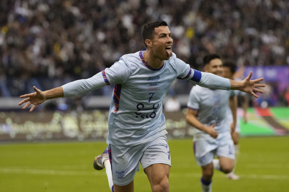 Ronaldo celebrates his second goal in Riyadh.