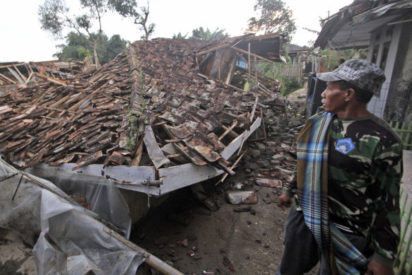 A house ruined by the earthquake in Cianjur, West Java on Monday.