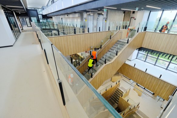 McKinnon Secondary College’s vertical campus, pictured when it was under construction in 2021.