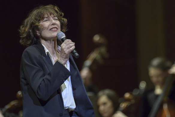 British-born singer and actor Jane Birkin performs on stage at the Festival Antigel in Geneva, in 2018.