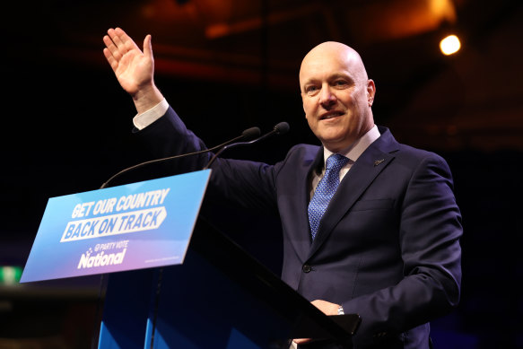 National Party leader Chris Luxon speaks at the National Party election campaign launch in Auckland on Sunday.