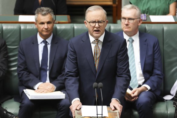 Prime Minister Anthony Albanese during a ministerial statement on the Closing the Gap report.