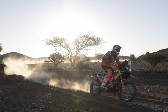 Toby Price rides his KTM motorbike during stage two of the Dakar Rally, from Al Wajh to Neom, in Saudi Arabia. 