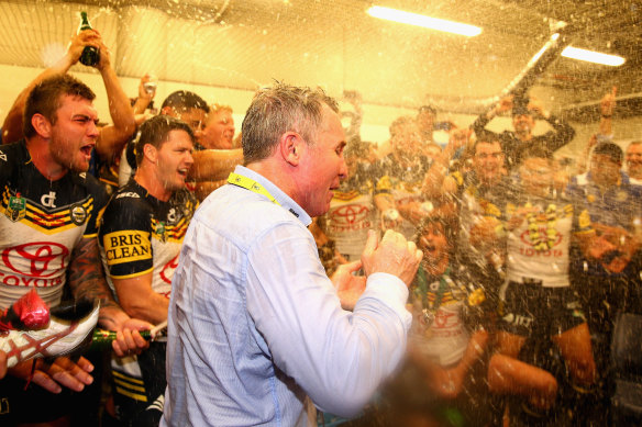 Paul Green and the Cowboys celebrate a remarkable premiership win in 2015.