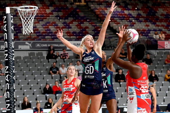 Vixens defender Jo Weston (left) was player of the match in a Super Netball thriller.