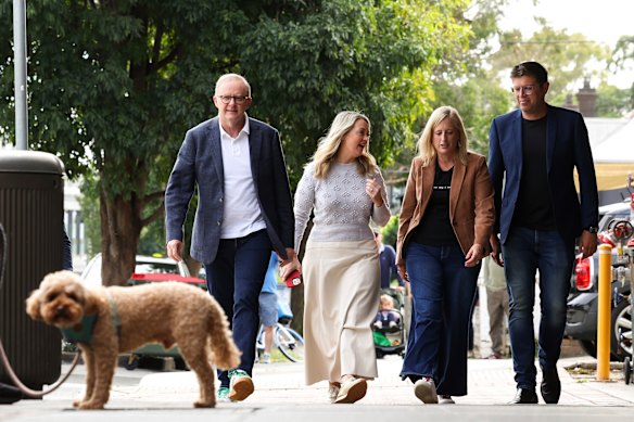 Prime Minister Anthony Albanese, Jodie Haydon, Minister for Finance, Minister for the Public Service, Minister for Women and Minister for Government Services Katy Gallagher and Labor MP for Bennelong, Jerome Laxale, head to Bar Italia in Leichhardt on Sunday.