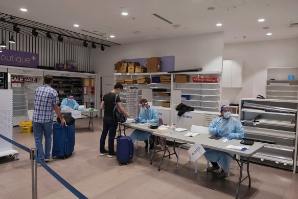 A coronavirus testing site set up at Melbourne Airport on Sunday.