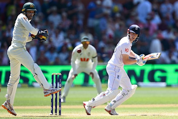 Harry Brook bats on day four.