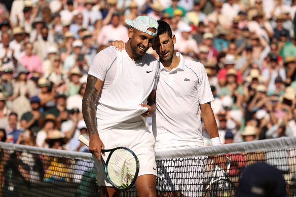 Novak Djokovic and Nick Kyrgios have had a frosty relationship but the pair now appear to be on the best of terms after their Wimbledon final.