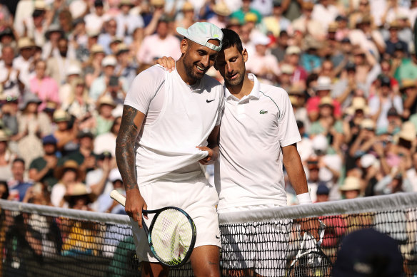 Novak Djokovic and Nick Kyrgios after the Wimbledon final.