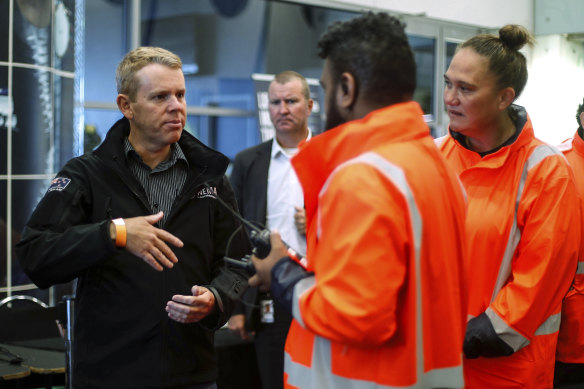 New Zealand Prime Minister Chris Hipkins visits the Emergency Civil Defence Centre in Auckland.