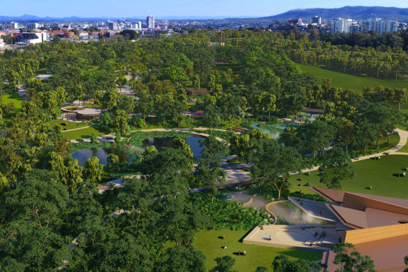 Artists’ impressions of Brisbane City Council option plans for Victoria Park, supplied on Tuesday, September 27, 2022.