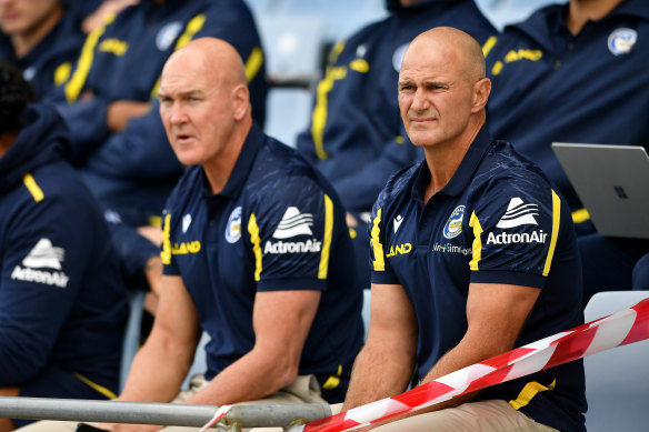 Former Dragons head coach and ex-Eels consultant Paul McGregor (left) with Brad Arthur.