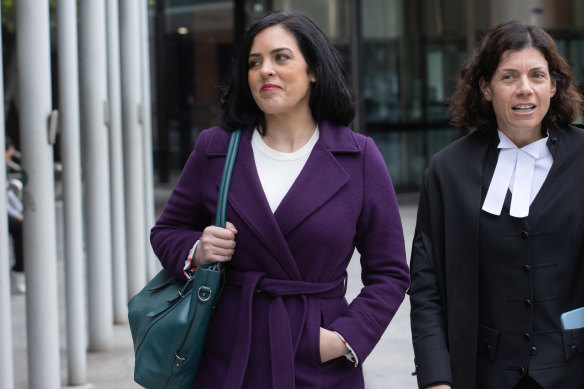 Moira Deeming outside court on Monday with her lawyer, Sue Chrysanthou, SC.