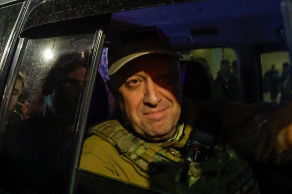 Wagner mercenary chief Yevgeny Prigozhin leaves the headquarters of the Southern Military District after aborting his move on Moscow.