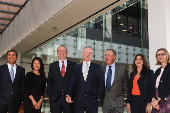 Nine’s board of directors (L-R): Patrick Allaway, Mickie Rosen, Peter Costello, Hugh Marks, Nick Falloon, Catherine West and Samantha Lewis