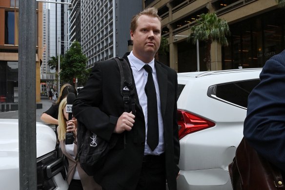 Senior Constable Kristian White arrives at the NSW Supreme Court on Thursday.