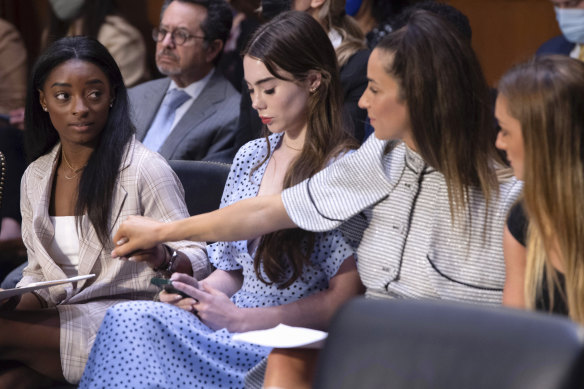 US gymnasts (from L-R), Simone Biles, McKayla Maroney, Aly Raisman and Maggie Nichols.