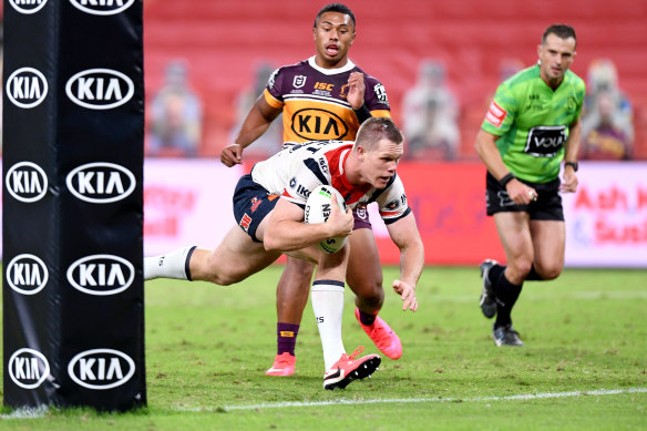 Former under-20s Brisbane player Lindsay Collins scored a 58th-minute try in the Roosters' 59-0 win over his former club.