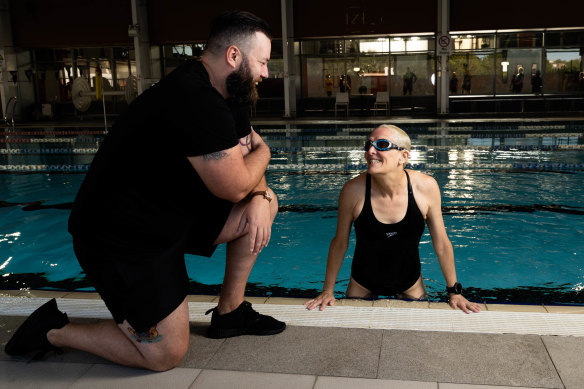 Tim Murray taught Sue Cato to swim as an adult at the National Centre of Indigenous Excellence in Redfern, Sydney.