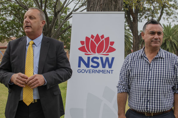 Upper Hunter MP Michael Johnsen (left) seen with Deputy Premier and leader of the Nationals John Barilaro, has taken leave from NSW Parliament.