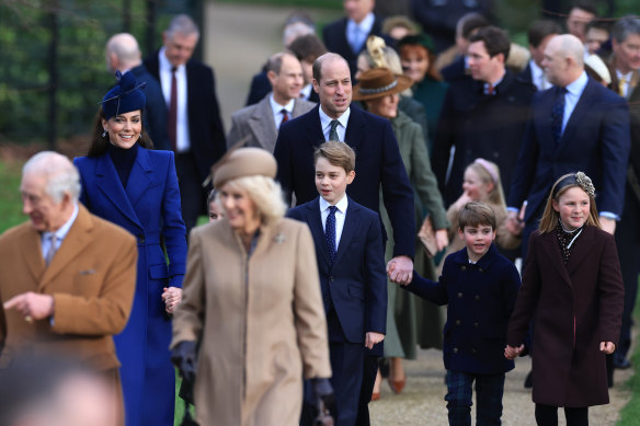 Catherine, Princess of Wales, with her husband William, Prince of Wales, and their children following last year’s Christmas Day church service at Sandringham.