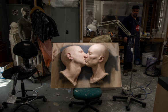 Kissing faces, work in progress.