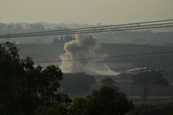 Smoke rises from explosions in northern Gaza seen from Sderot in Israel.