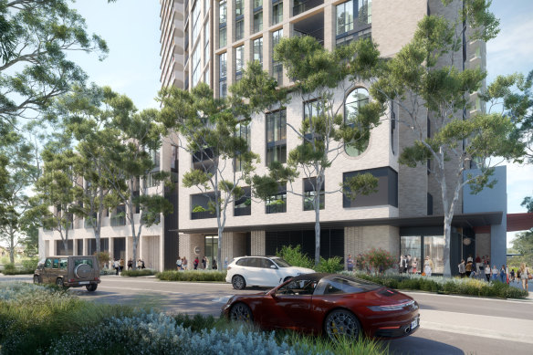 A renders of the Deicorp $445 million development at the Showground Metro Station in Sydney’s north-west.