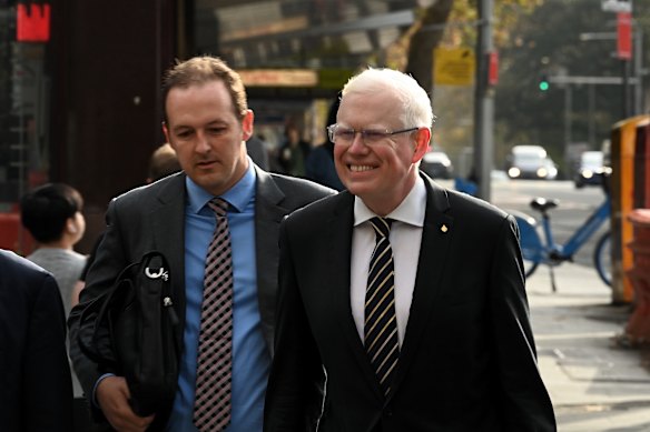 Gareth Ward (right), arriving at court with his barrister David Campbell, SC, for week two of his criminal trial. 