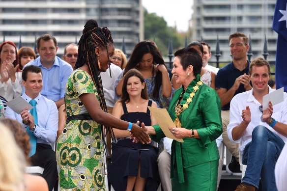 Clover Moore, right, at the City of Sydney’s citizenship ceremony on January 26, 2017.